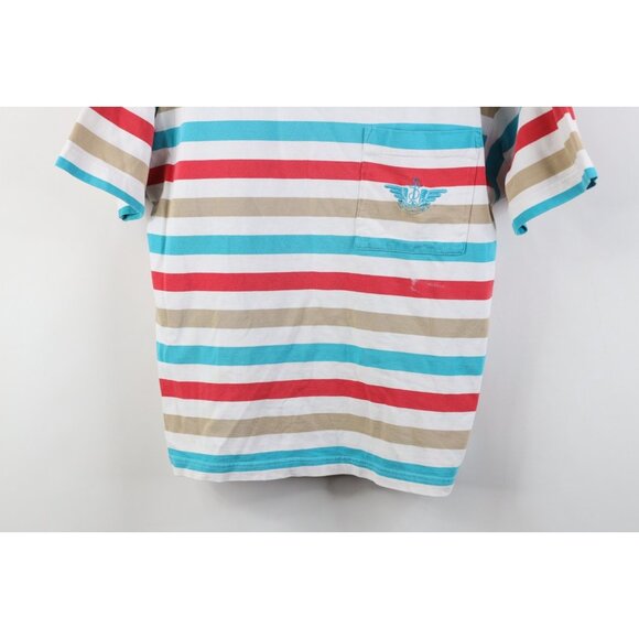 Vtg 90s Streetwear Womens Medium Striped Color Block Pocket T-Shirt Cotton USA - Picture 3 of 12